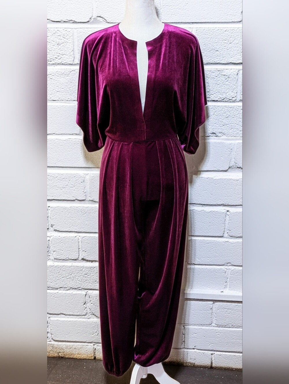 Norma Kamali Plum Rectangle Jog Velvet Jumpsuit - Size XS
